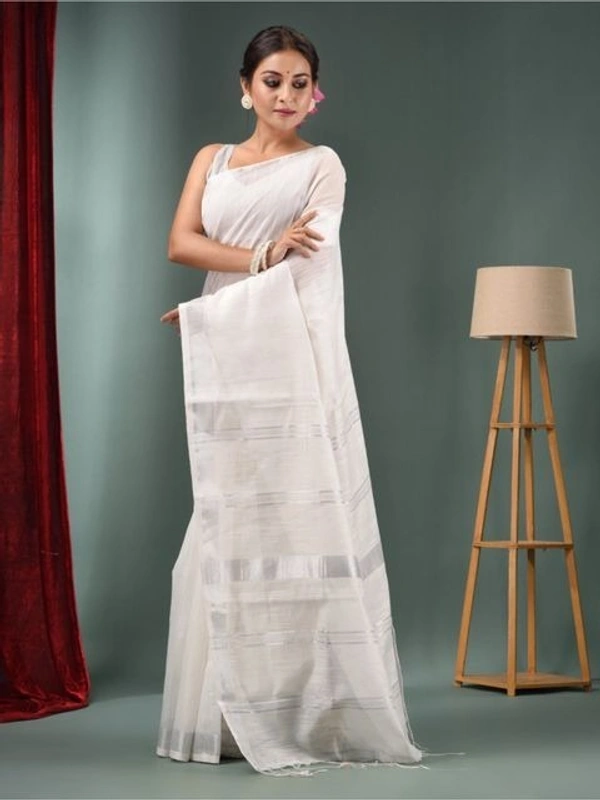 Handloom Slub Cotton Silk Saree - White