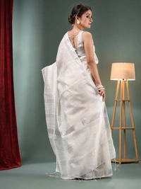 Handloom Slub Cotton Silk Saree - White