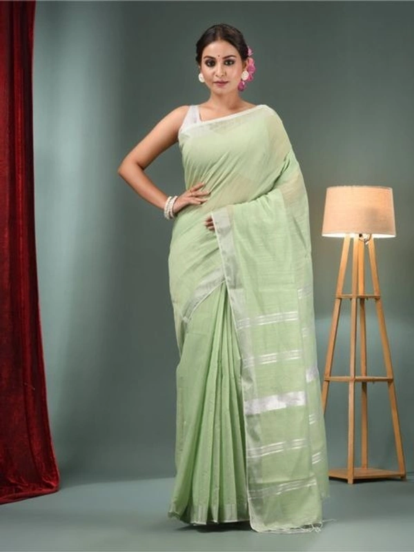 Handloom Slub Cotton Silk Saree - Bay Leaf