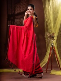 Handloom Heart Weaved Solid Border Saree - Red