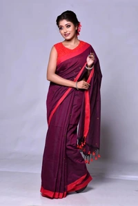 Gini Sequence Woven Mul Cotton Saree - Maroon