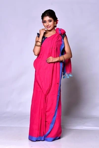 Gini Sequence Woven Mul Cotton Saree - Pink