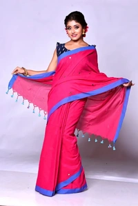 Gini Sequence Woven Mul Cotton Saree - Pink