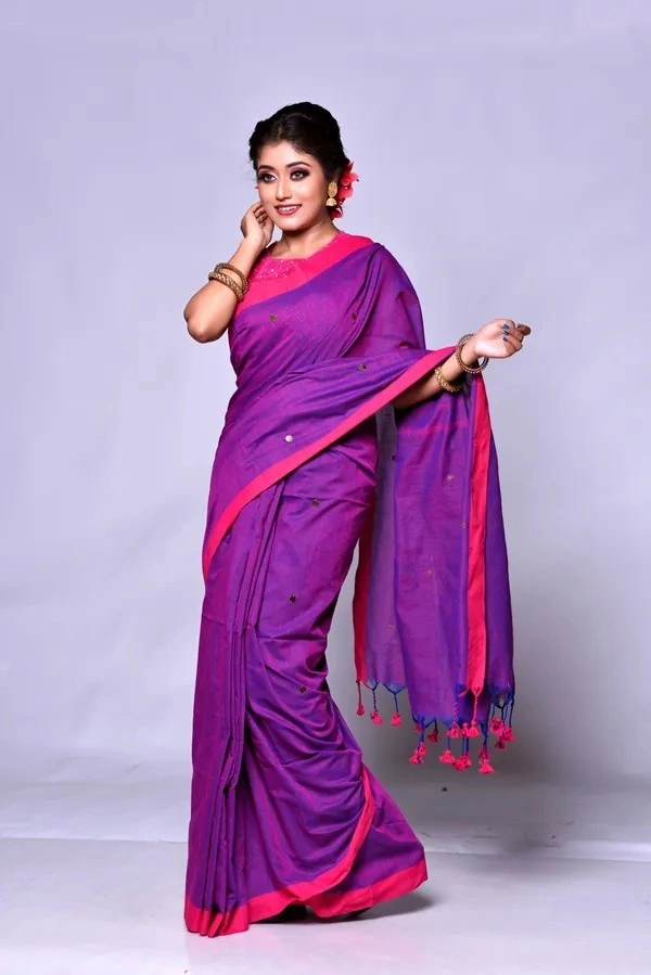 Gini Sequence Woven Mul Cotton Saree - Purple