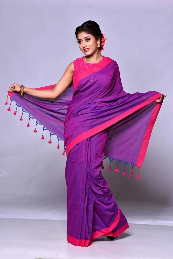 Gini Sequence Woven Mul Cotton Saree - Purple