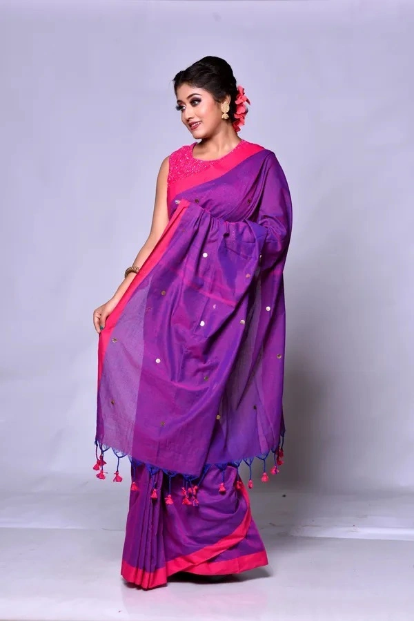 Gini Sequence Woven Mul Cotton Saree - Purple