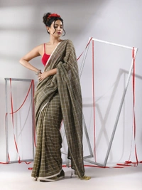 Handloom Cotton Checks Saree - Khaki