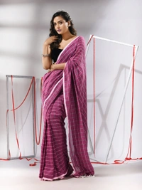 Handloom Cotton Checks Saree - Maroon