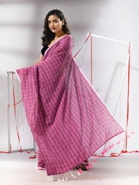 Handloom Cotton Checks Saree - Maroon