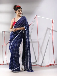 Handloom Cotton Checks Saree - Blue