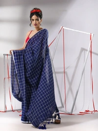 Handloom Cotton Checks Saree - Blue