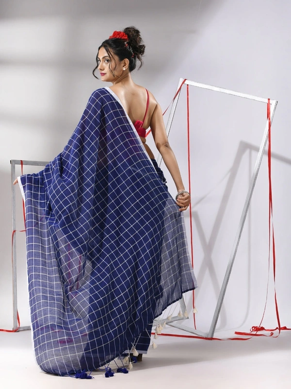 Handloom Cotton Checks Saree - Blue