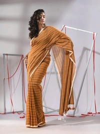 Handloom Cotton Checks Saree - Yellow Gold