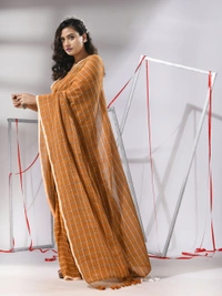 Handloom Cotton Checks Saree - Yellow Gold