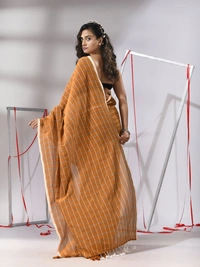 Handloom Cotton Checks Saree - Yellow Gold