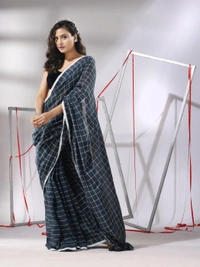 Handloom Cotton Checks Saree - Gray