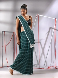 Handloom Cotton Checks Saree - Cactus