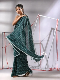 Handloom Cotton Checks Saree - Cactus