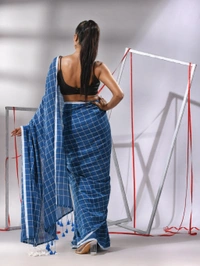 Handloom Cotton Checks Saree - Royal Blue