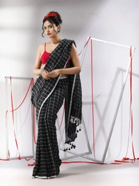Handloom Cotton Checks Saree - Black