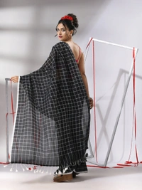 Handloom Cotton Checks Saree - Black
