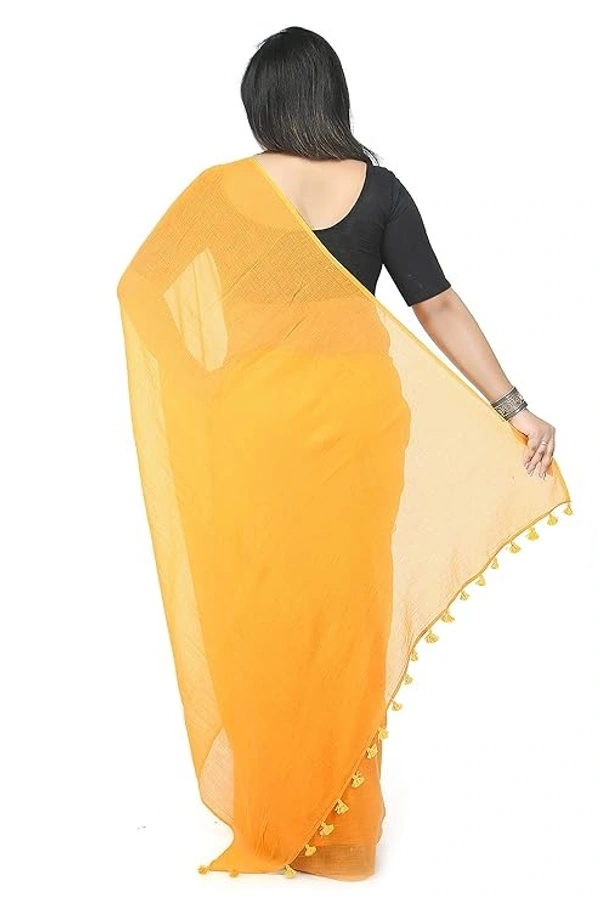 Handloom Solid Color Pompom Saree - Gold Yellow