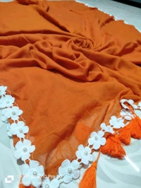 Floral Lace Border Mul Cotton Saree  - Tangerine