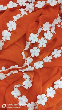 Floral Lace Border Mul Cotton Saree  - Tangerine