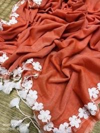 Floral Lace Border Mul Cotton Saree  - Yellow Orange