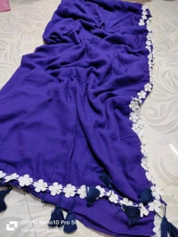 Floral Lace Border Mul Cotton Saree  - Blue