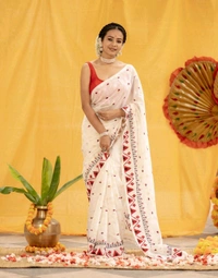 All Body Floral Embroidery Saree - White