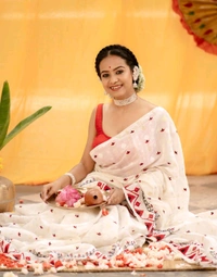 All Body Floral Embroidery Saree - White