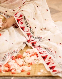 All Body Floral Embroidery Saree - White