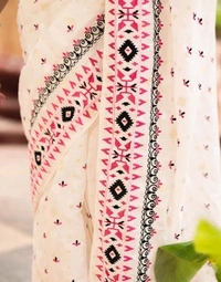 All Body Floral Embroidery Saree - White