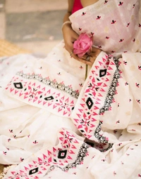 All Body Floral Embroidery Saree - White