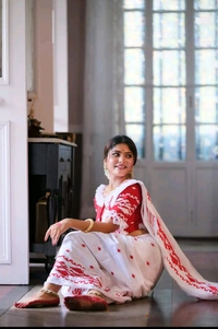 Embroiderd Jamdani Border Cotton Saree  - White