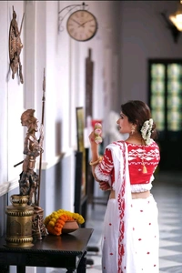 Embroiderd Jamdani Border Cotton Saree  - White