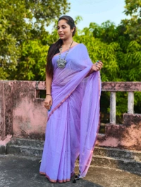 Copper Zari Border Cotton Saree  - Lavender, Mul Cotton
