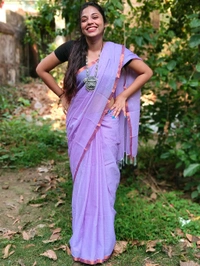 Copper Zari Border Cotton Saree  - Lavender, Mul Cotton