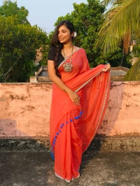 Copper Zari Border Cotton Saree  - Red, Mul Cotton
