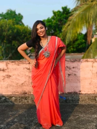Copper Zari Border Cotton Saree  - Red, Mul Cotton