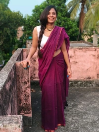 Copper Zari Border Cotton Saree  - Purple, Mul Cotton