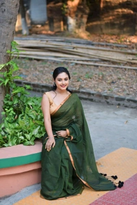 Copper Zari Border Cotton Saree  - Green, Mul Cotton