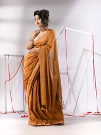 Zari Border Cotton Sequence Pallu Saree  - Tangerine