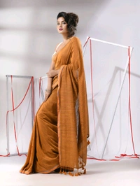 Zari Border Cotton Sequence Pallu Saree  - Tangerine