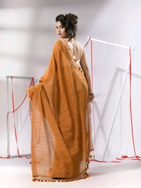 Zari Border Cotton Sequence Pallu Saree  - Tangerine