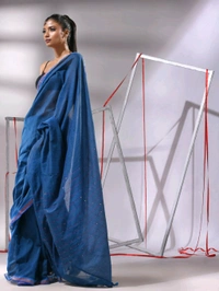 Zari Border Cotton Sequence Pallu Saree  - Blue