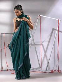 Zari Border Cotton Sequence Pallu Saree  - Teal