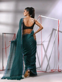 Zari Border Cotton Sequence Pallu Saree  - Teal