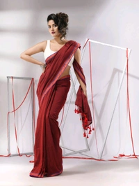 Zari Border Cotton Sequence Pallu Saree  - Red